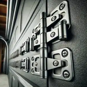 metal hinges of a garage door rollers