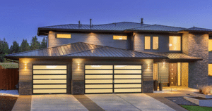 Modern house with stylish garage doors.